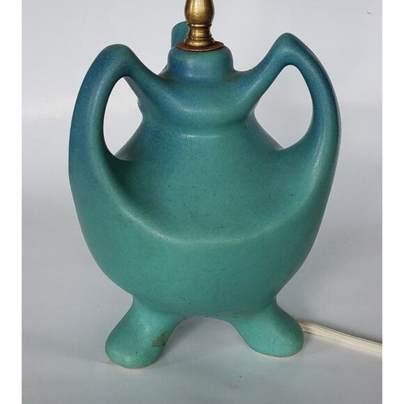 Vintage Van Briggle Blue Lamp with Wildflowers Butterflies Lampshade w/ Stamp - Picture 16 of 16